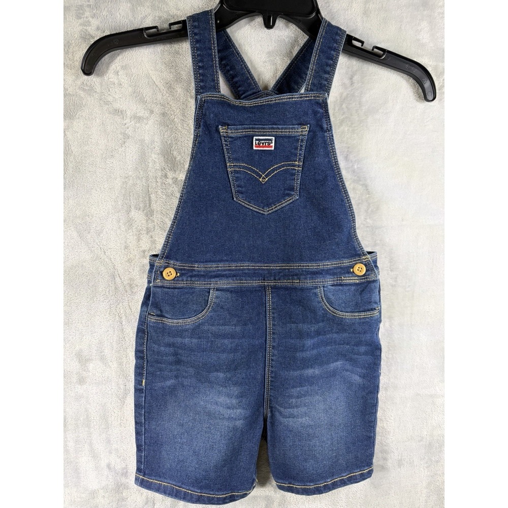 Levis Denim Shortall Overalls Toddler 5T Stretch Dark Wash Bib Shorts Jean